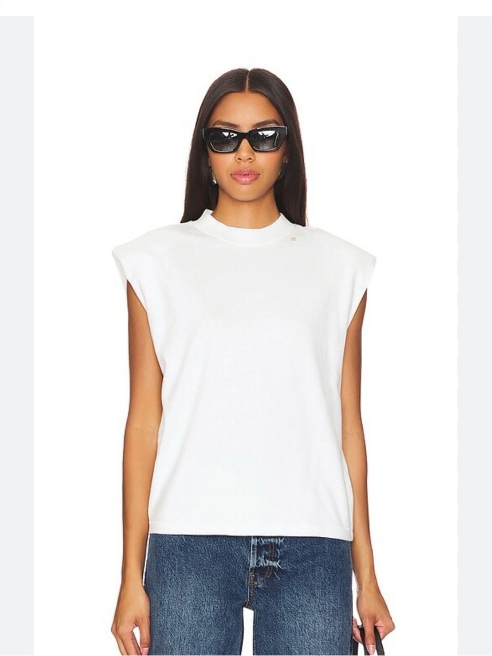 Anine Bing White Padded Shoulder Muscle Tee, size L